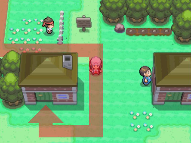 Entering the Bug Catcher boy’s house above the Poké Mart / Pokémon Platinum
