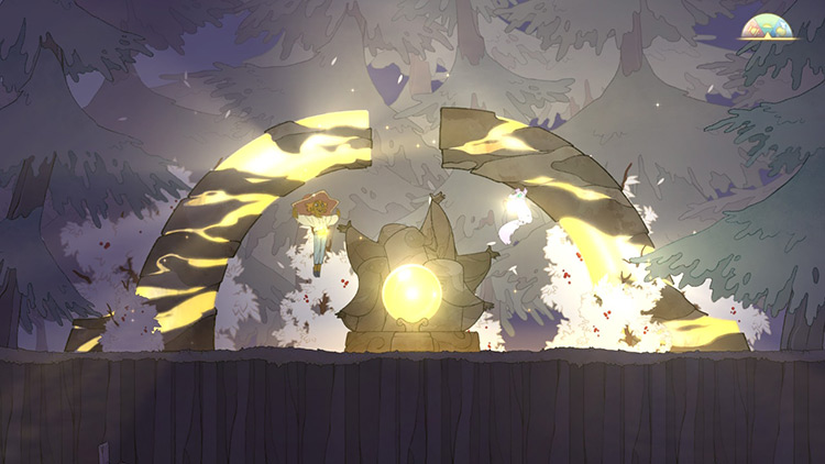 The lightburst shrine at the end of the “Demons of Light” request. / Spiritfarer