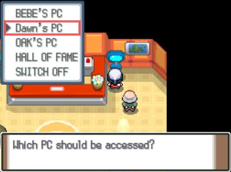 Opening the trainer’s PC / Pokémon Platinum