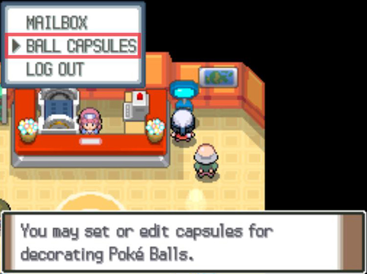 Opening the Ball Capsules sub-menu / Pokémon Platinum