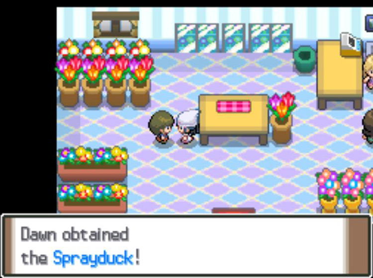 Receiving the Sprayduck from the flower shop woman / Pokémon Platinum