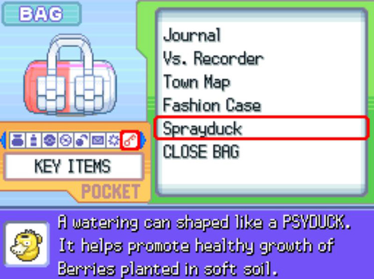 The in-game description of the Sprayduck / Pokémon Platinum