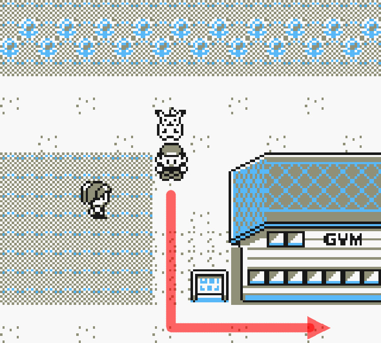 Standing near the left side of the Pewter City Gym / Pokémon Yellow