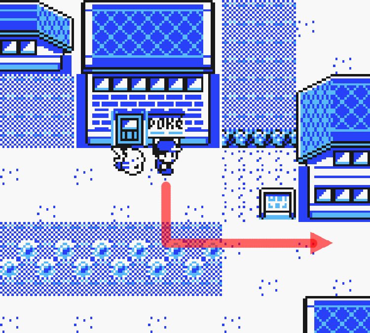 Standing in front of the Cerulean City Pokémon Center / Pokémon Yellow