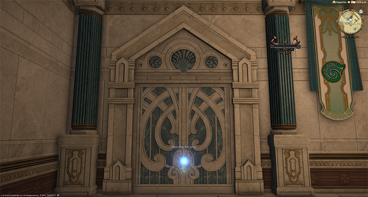 The entrance to the Main Hall in Old Sharlayan / Final Fantasy XIV