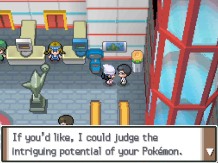 The IV Judge offering to evaluate a Pokémon’s Individual Values / Pokémon Platinum