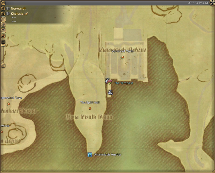 Y’shtola’s map location in Kholusia / Final Fantasy XIV