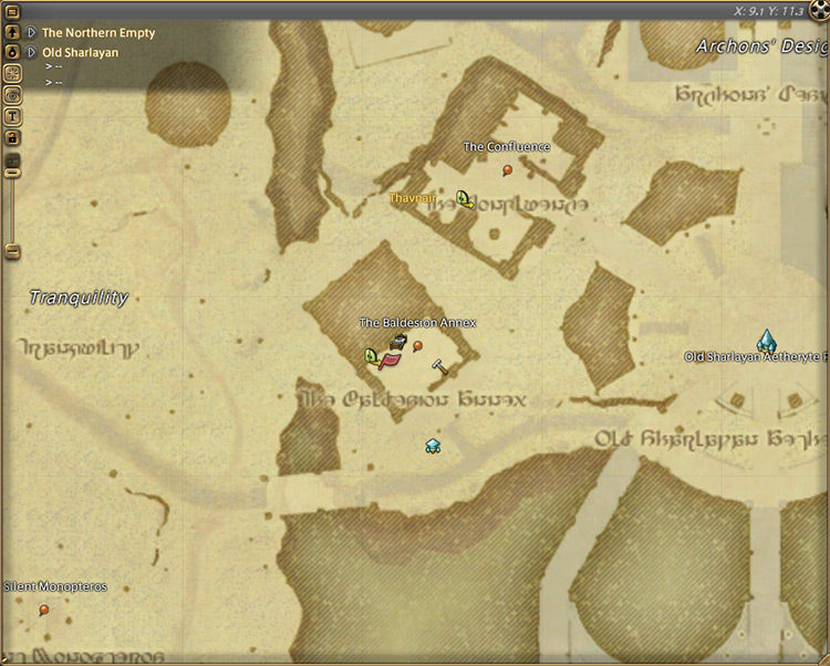 Tataru’s map location in Old Sharlayan / Final Fantasy XIV