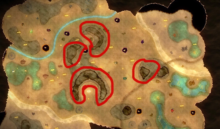 Here are the rainy spots in the game where you can catch Black Tiger Shrimps. / Spiritfarer