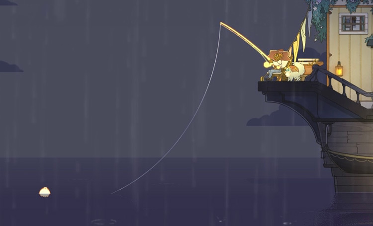 Catching black tiger shrimps under rainy weather during midnight. / Spiritfarer