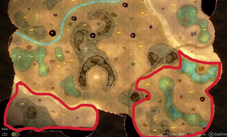 Here are the areas in the World Map where you can find hard-shell clams. / Spiritfarer