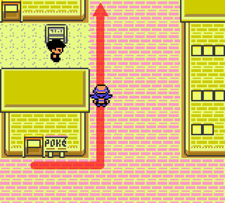 Going north from the Pokémon Center in Goldenrod City / Pokémon Crystal