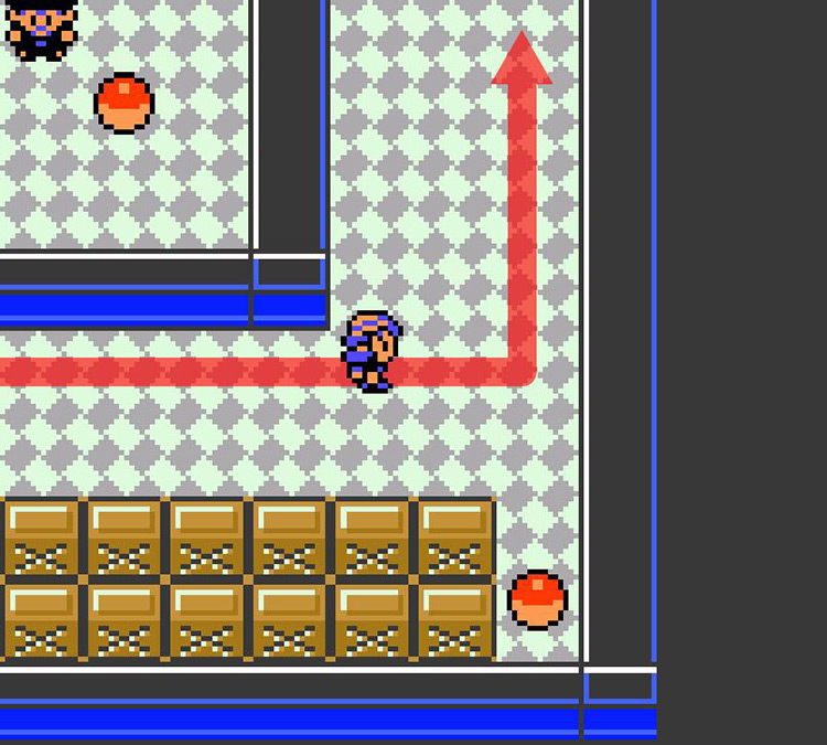 Moving past the Max Ether in the Underground Warehouse, B2F / Pokémon Crystal