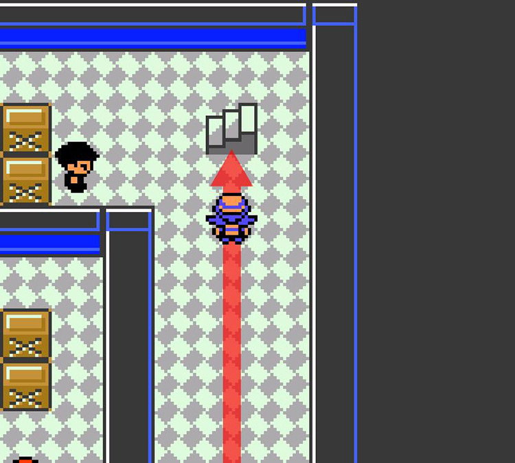 Approaching the stairs to the Goldenrod Dept. Store basement / Pokémon Crystal