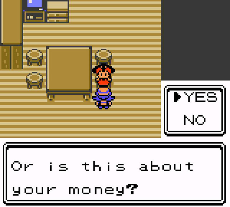 Discussing money with Mom at home in New Bark Town / Pokémon Crystal
