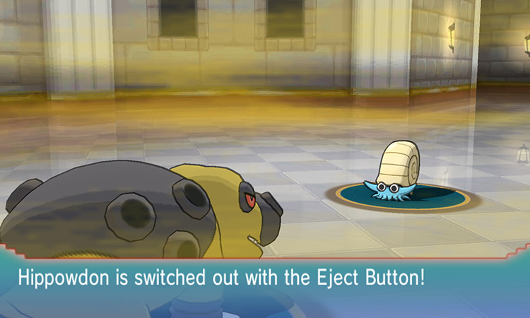 A Hippowdon holding an Eject Button is hit by an attack and gets switched out / Pokémon ORAS