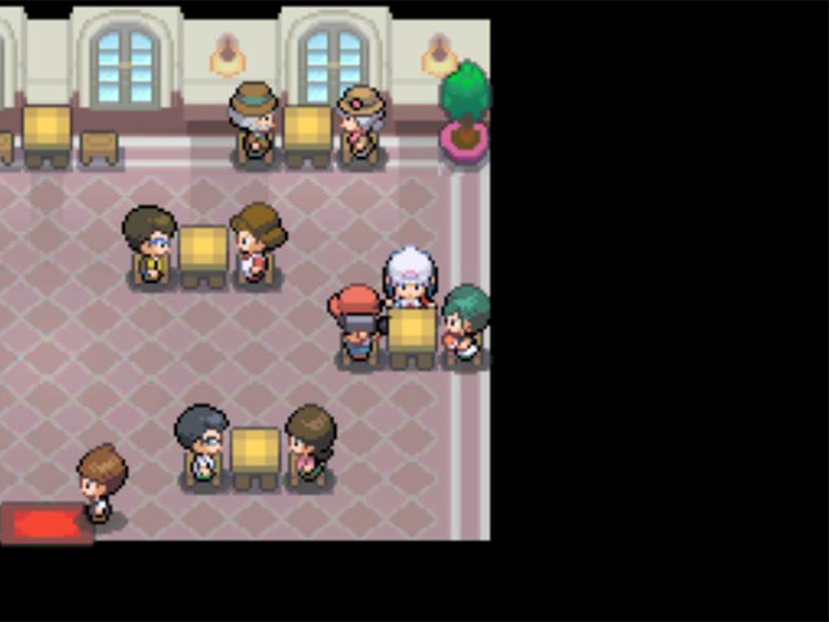 Approaching two diners for a Double Battle. / Pokémon Platinum