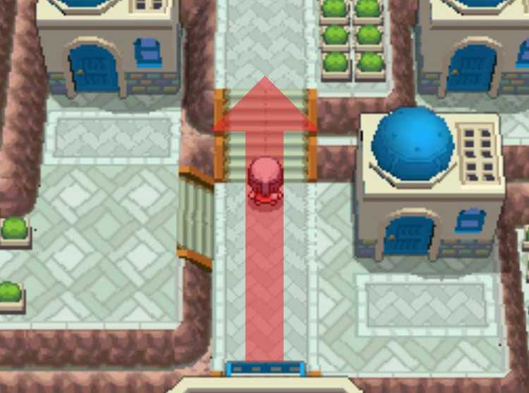 Crossing the Hotel Grand Lake’s paved terraces. / Pokémon Platinum