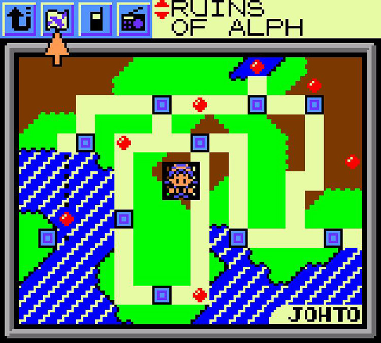 Ruins of Alph in the Johto map. / Pokémon Crystal