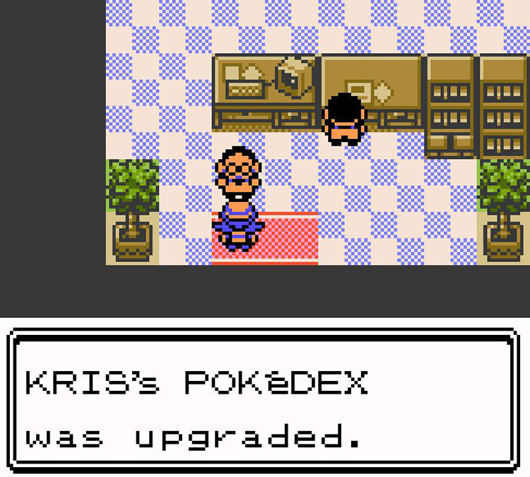 Receiving the upgraded PokéDex with the Unown Mode. / Pokémon Crystal