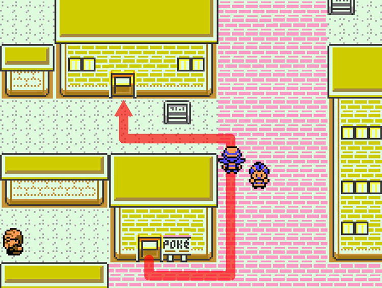 Route from Pokémon Center to Game Corner in Goldenrod City. / Pokémon Crystal