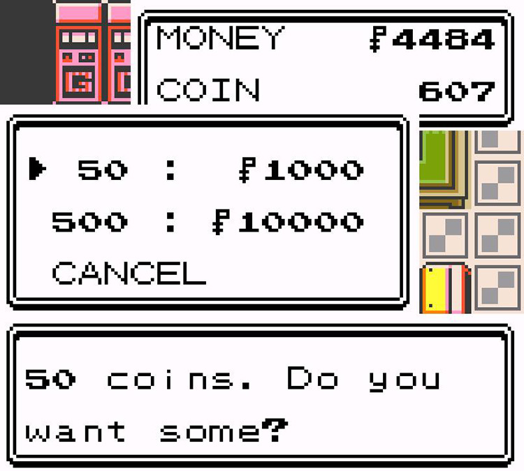 Prices of coins in the Game Corner. / Pokémon Crystal