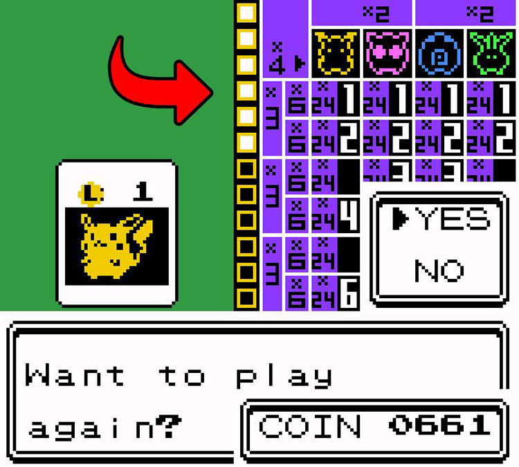 White squares in the middle indicate how many cards have been removed. / Pokémon Crystal