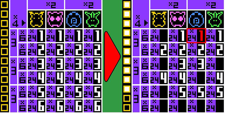 Graphic showing how the table changes to reflect missing cards. / Pokémon Crystal