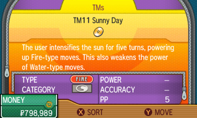 TM11 item description in the game. / Pokémon Ultra Sun and Ultra Moon