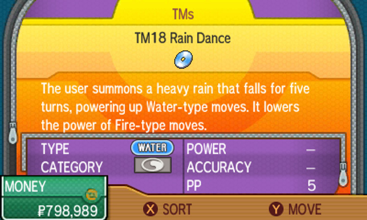 TM18 description in the game. / Pokémon Ultra Sun and Ultra Moon