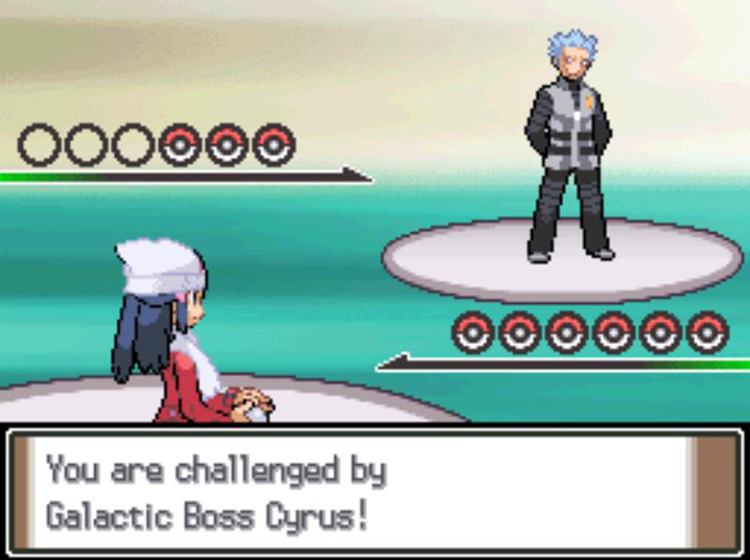 Starting the second battle with Cyrus. / Pokémon Platinum