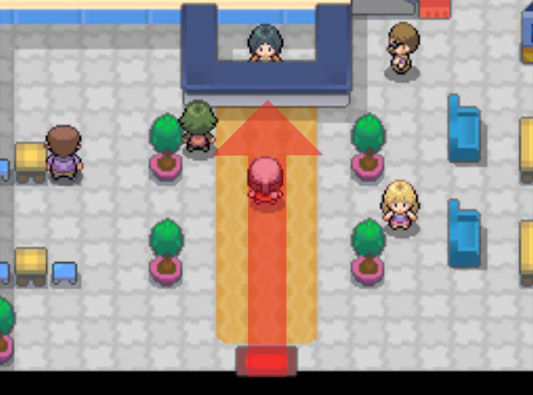 Approaching the clerk at the front counter. / Pokémon Platinum