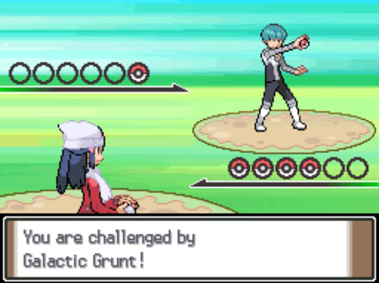 Battling the Galactic Grunt for entry into the Valley Windworks / Pokémon Platinum