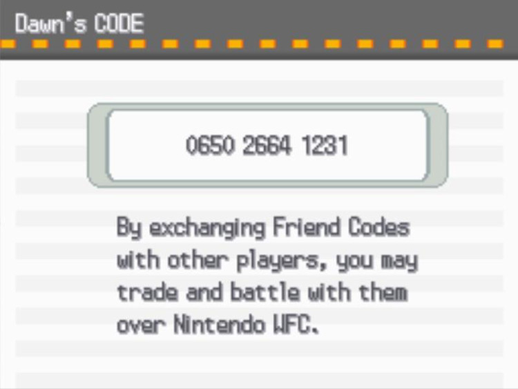An example of a 12-digit Friend Code / Pokémon Platinum