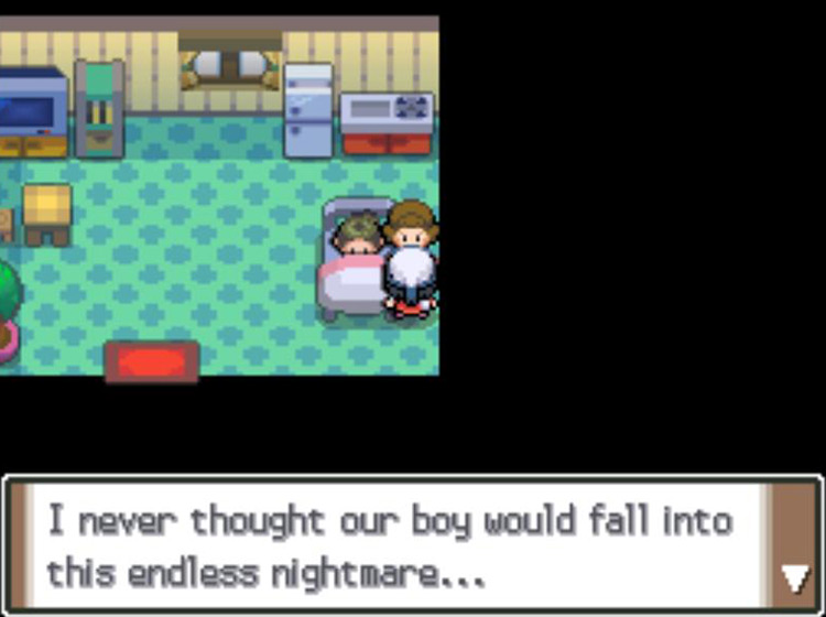 Learning about the boy’s predicament from his mom / Pokémon Platinum