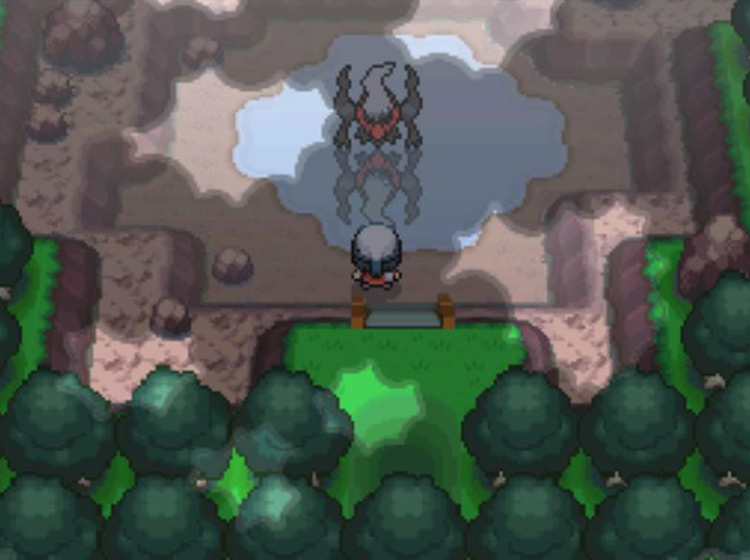 Approaching the legendary Pokémon Darkrai on Newmoon Island / Pokémon Platinum