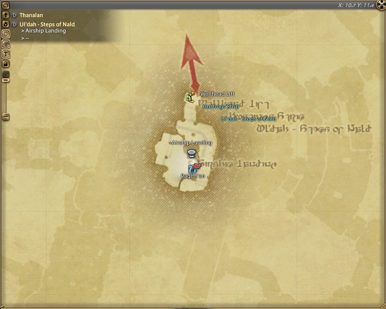 The Immortal Flames Pilot’s map location at the Airship Landing / Final Fantasy XIV
