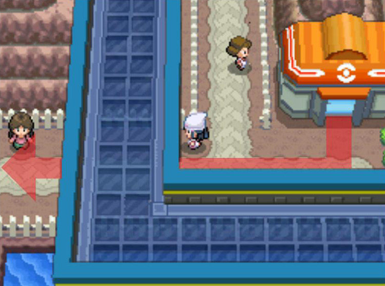 Heading west from Sunyshore City’s Pokémon Center. / Pokémon Platinum