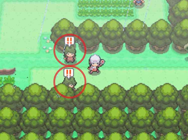 Challenging Maya and Dennis to a rematch on Route 215. / Pokémon Platinum