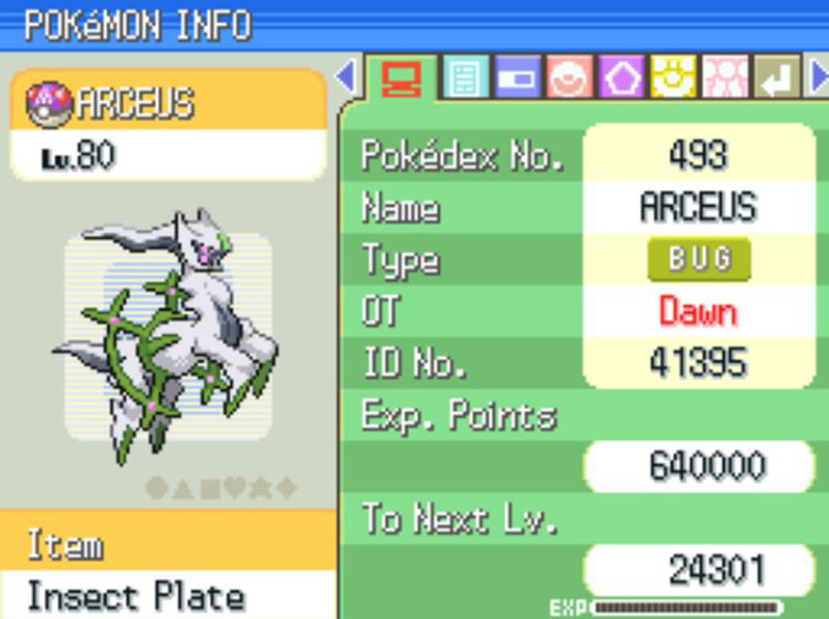 Arceus holding an Insect Plate / Pokémon Platinum