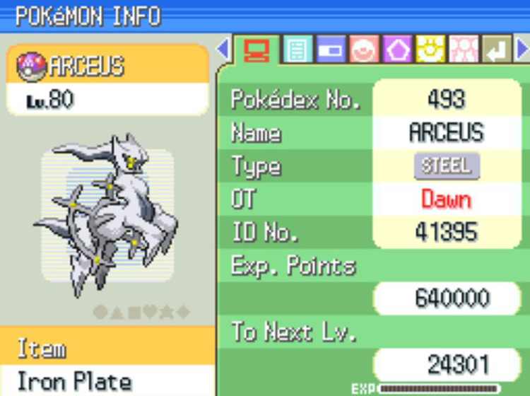 Arceus holding an Iron Plate / Pokémon Platinum