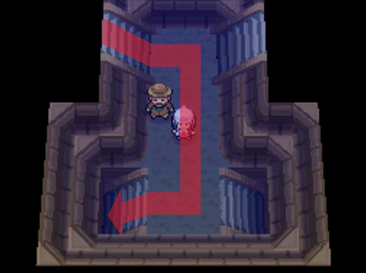 Taking the southwestern staircase on B1F / Pokémon Platinum