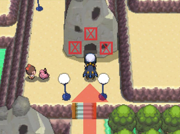 The warp points hidden inside a rock hut / Pokémon Platinum