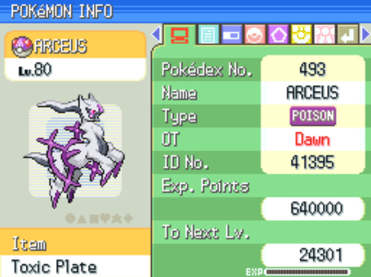 Arceus holding a Toxic Plate / Pokémon Platinum