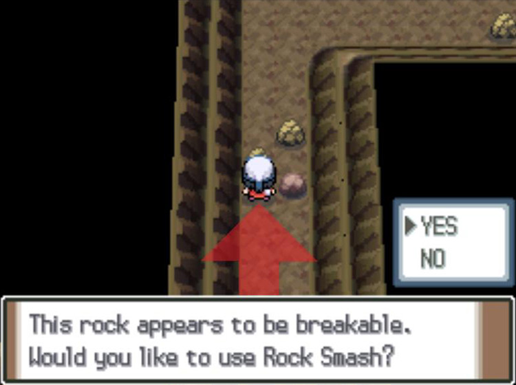 Breaking the rock in order to continue down the corridor / Pokémon Platinum
