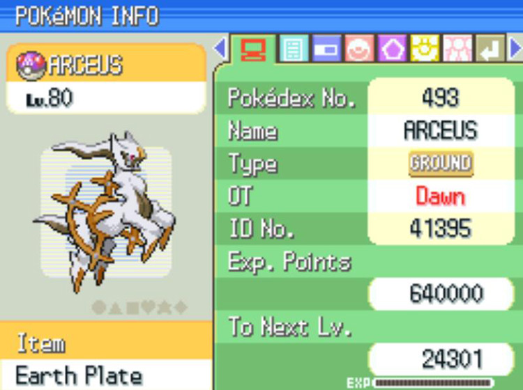 Arceus holding an Earth Plate / Pokémon Platinum