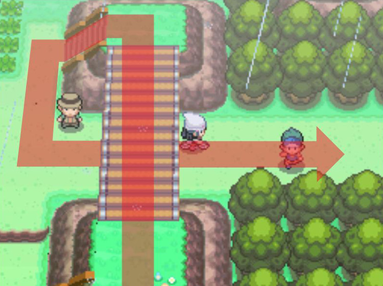 Circling around and heading under the bridge / Pokémon Platinum