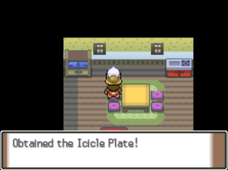 Receiving the Icicle Plate as thanks from the Hiker / Pokémon Platinum