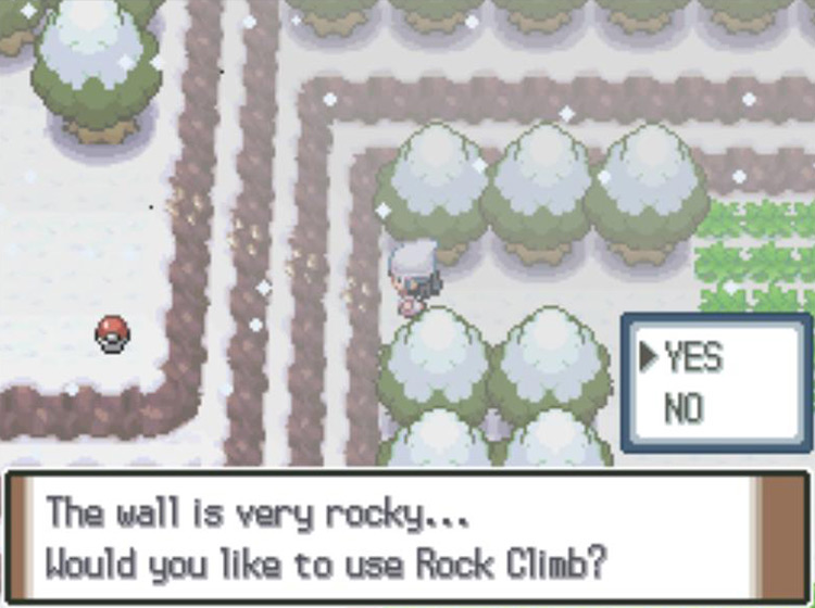 Using Rock Climb to scale the mountain at Acuity Lakefront / Pokémon Platinum