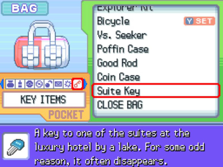 The in-game description of the Suite Key / Pokémon Platinum